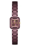 Tory Burch Women's The Kira Square Purple Stainless Steel Bracelet Watch 18mm In Purple