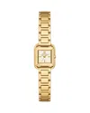 Tory Burch The Kira Square Mini Three Hand Gold Tone Stainless Steel Watch, 18mm X 18mm In Gold/gold