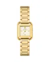 Tory Burch The Kira Square Three Hand Gold Tone Stainless Steel Watch, 24mm X 24mm In White/gold