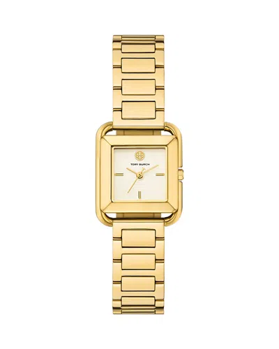 TORY BURCH THE KIRA SQUARE THREE HAND GOLD TONE STAINLESS STEEL WATCH, 24MM X 24MM
