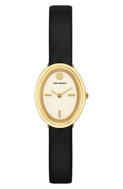 Tory Burch Women's The Oval Black Leather Strap Watch 22mm In No Color