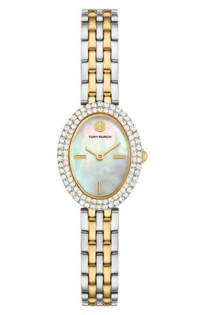 TORY BURCH TORY BURCH THE OVAL TWO-TONE BRACELET WATCH, 22MM X 28MM