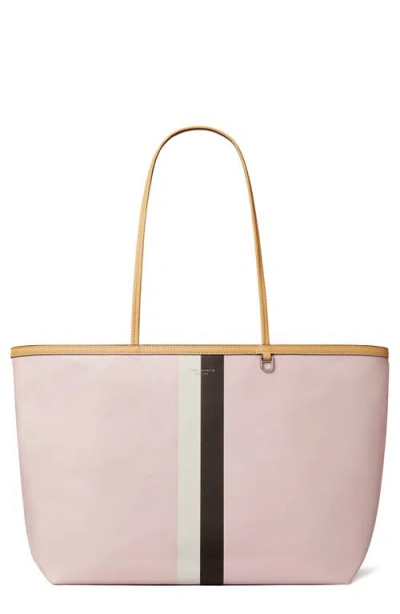 Tory Burch Racer Striped-detail Logo-print Tote Bag In Pink