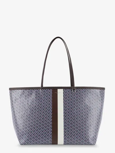 Tory Burch The Racer Tote Shoulder Bag In Coated Canvas With All-over Logo In Blue