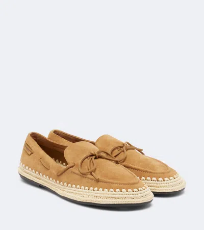 Tory Burch The Raffia Boaty Suede Espadrilles In Brown