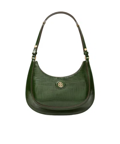 Tory Burch The Robinson Crosshatched Shoulder Bag In Green