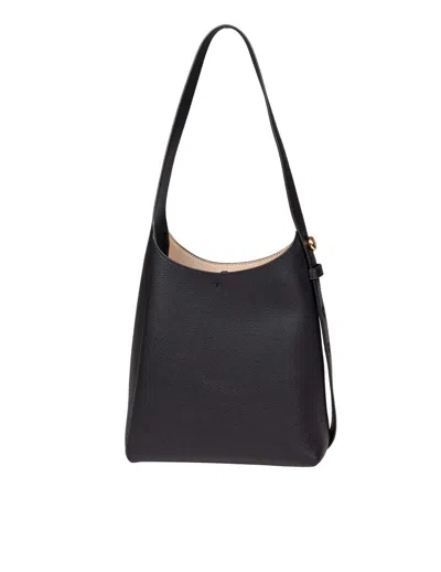 Tory Burch The Romy Small Hobo Bag Is Made Of Soft Hammered Leather In Black