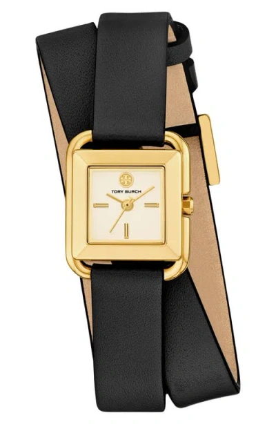 TORY BURCH TORY BURCH THE SMALL KIRA DOUBLE WRAP LEATHER STRAP WATCH, 18MM