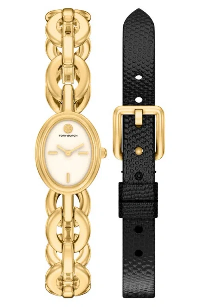 Tory Burch The Small Oval Watch Gift Set, 18mm X 23mm In Brown