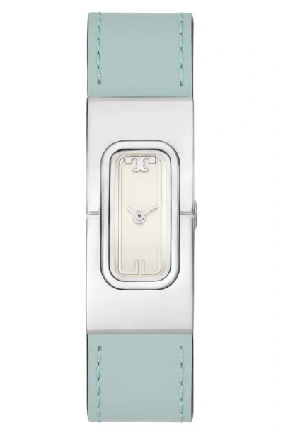 Tory Burch Women's The T Watch Blue Leather Strap Watch 18mm In Light Blue/faux Croc Grey