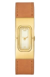 Tory Burch Women's The T Watch Brown Leather Strap Watch 18mm In Tan Multi