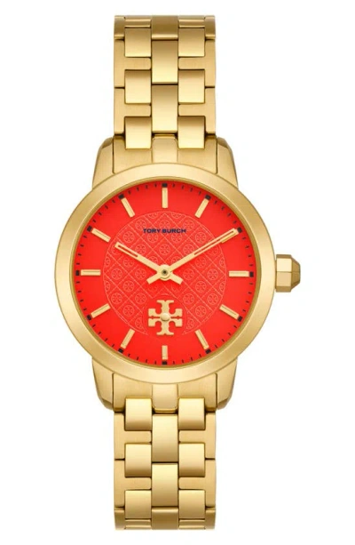 Tory Burch Women's Gold-tone Stainless Steel Bracelet Watch 34mm In Orange/gold