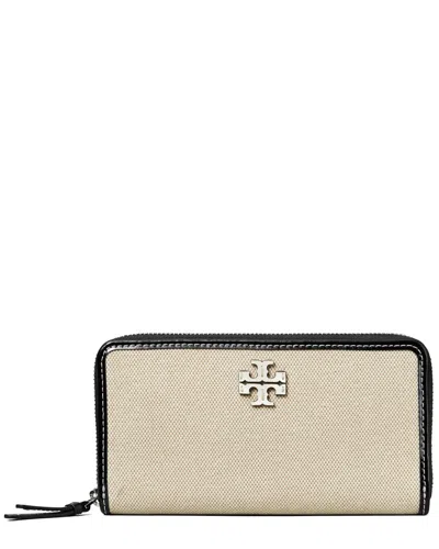 Tory Burch Thea Canvas Zip Continental Wallet In Brown