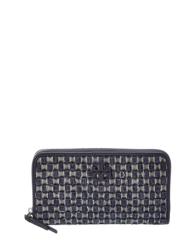 Tory Burch Thea Denim Zip Continental Wallet In Brown