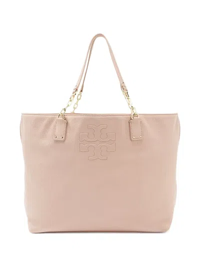 Pre-owned Tory Burch Thea Leather Logo-plaque Tote Bag In Pink