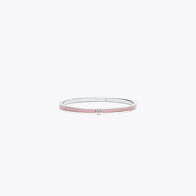 Tory Burch Thin Kira Enamel Bracelet In Tory Silver/pink
