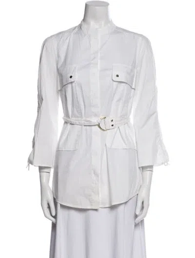 Pre-owned Tory Burch Three-quarter Sleeve Button-up Top In White