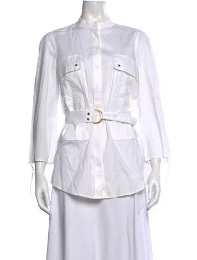 Pre-owned Tory Burch Three-quarter Sleeve Button-up Top In White
