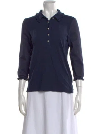 Pre-owned Tory Burch Three-quarter Sleeve Polo In Blue
