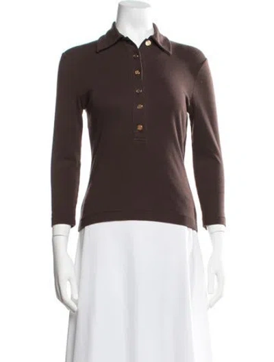 Pre-owned Tory Burch Three-quarter Sleeve Polo In Brown