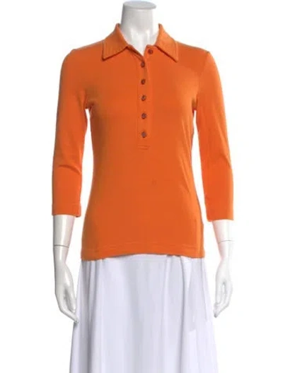 Pre-owned Tory Burch Three-quarter Sleeve Polo In Orange