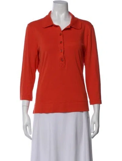 Pre-owned Tory Burch Three-quarter Sleeve Polo In Orange