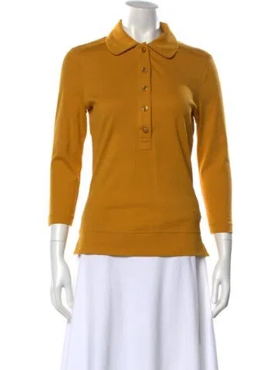 Pre-owned Tory Burch Three-quarter Sleeve Polo In Yellow