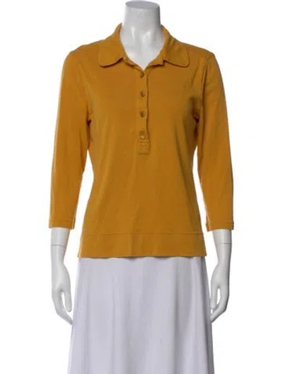 Pre-owned Tory Burch Three-quarter Sleeve Polo In Yellow