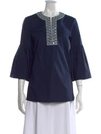 Pre-owned Tory Burch Three-quarter Sleeve Tunic In Blue