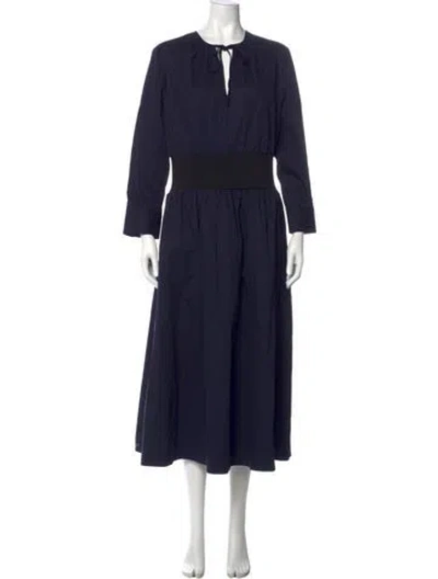 Pre-owned Tory Burch Tie Neck Long Dress In Blue