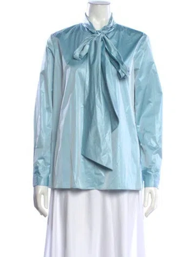 Pre-owned Tory Burch Tie Neck Long Sleeve Blouse In Blue/metallic