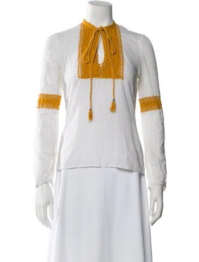 Pre-owned Tory Burch Tie Neck Long Sleeve Blouse In Multi