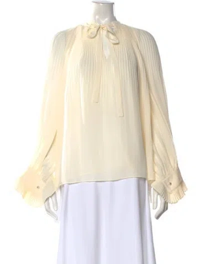 Pre-owned Tory Burch Tie Neck Long Sleeve Blouse In Neutral