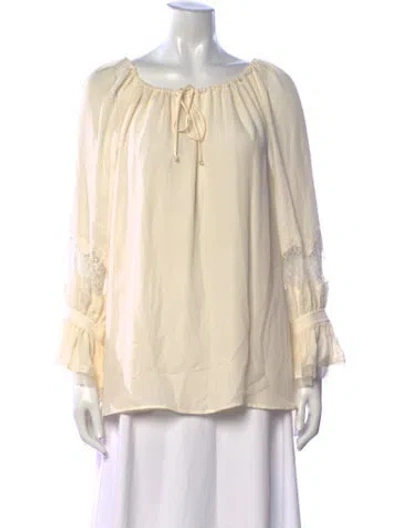 Pre-owned Tory Burch Tie Neck Long Sleeve Blouse In Neutrals