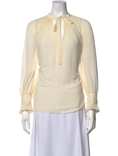 Pre-owned Tory Burch Tie Neck Long Sleeve Blouse In Neutrals