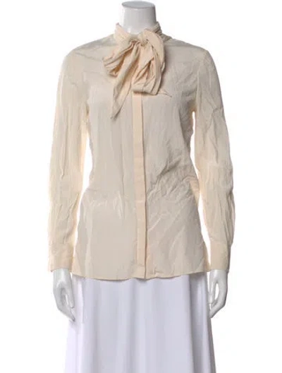Pre-owned Tory Burch Tie Neck Long Sleeve Blouse In Neutrals