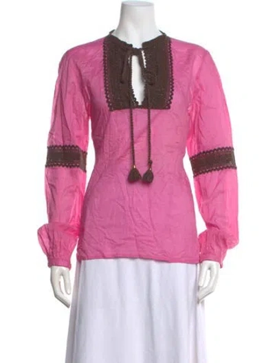 Pre-owned Tory Burch Tie Neck Long Sleeve Blouse In Pink