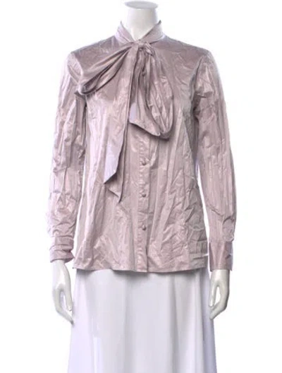 Pre-owned Tory Burch Tie Neck Long Sleeve Blouse In Purple