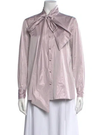 Pre-owned Tory Burch Tie Neck Long Sleeve Blouse In Purple