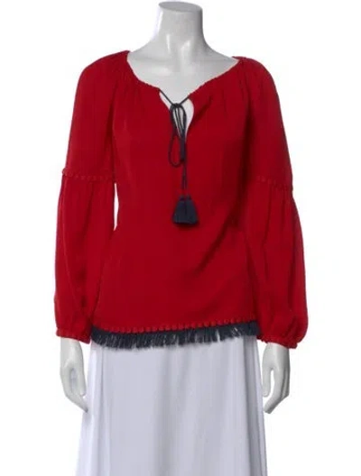 Pre-owned Tory Burch Tie Neck Long Sleeve Blouse In Red
