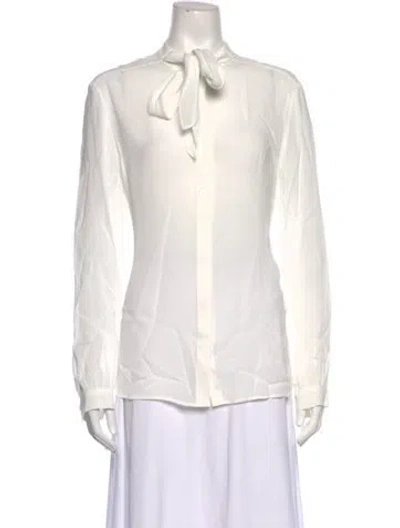 Pre-owned Tory Burch Tie Neck Long Sleeve Blouse W/ Tags In White