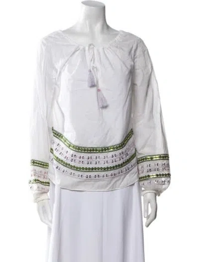 Pre-owned Tory Burch Tie Neck Long Sleeve Blouse In White