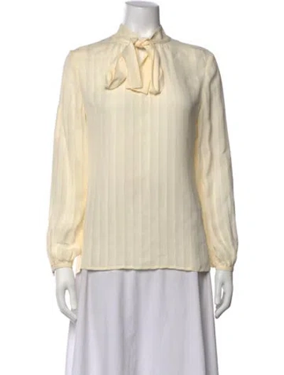 Pre-owned Tory Burch Tie Neck Long Sleeve Blouse In White