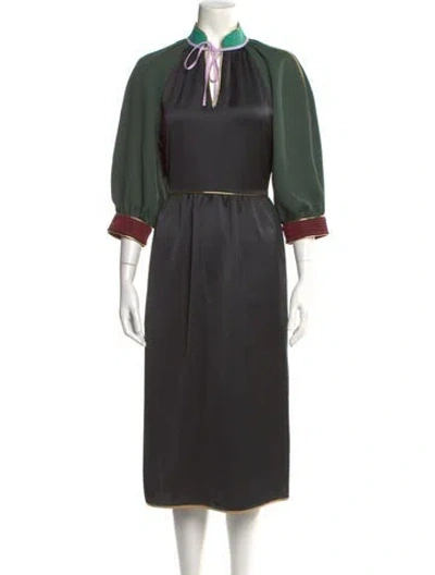 Pre-owned Tory Burch Tie Neck Midi Length Dress In Black