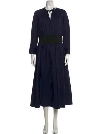 Pre-owned Tory Burch Tie Neck Midi Length Dress In Blue