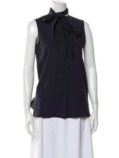 Pre-owned Tory Burch Tie Neck Sleeveless Blouse In Blue
