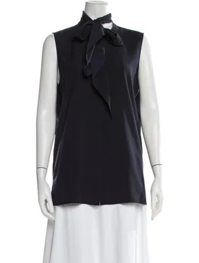 Pre-owned Tory Burch Tie Neck Sleeveless Blouse In Blue