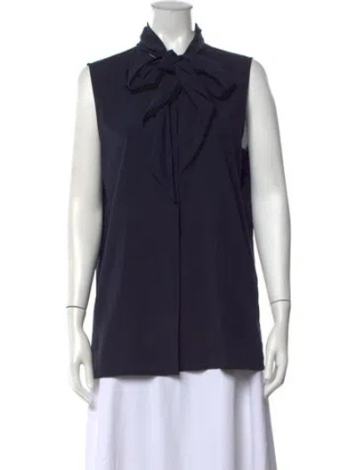 Pre-owned Tory Burch Tie Neck Sleeveless Blouse In Blue