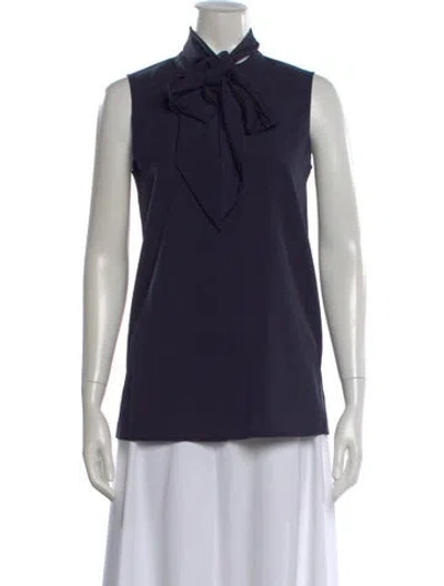 Pre-owned Tory Burch Tie Neck Sleeveless Blouse W/ Tags In Blue