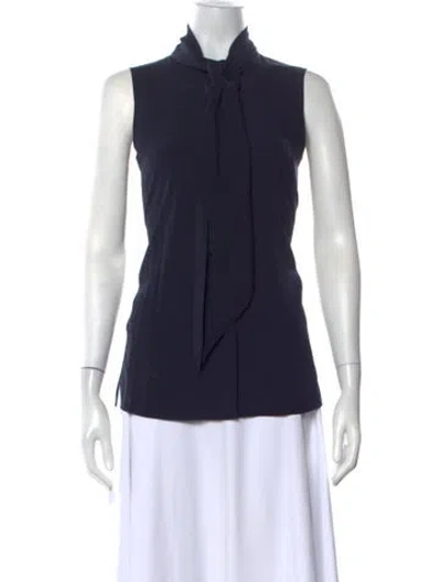 Pre-owned Tory Burch Tie Neck Sleeveless Blouse W/ Tags In Blue